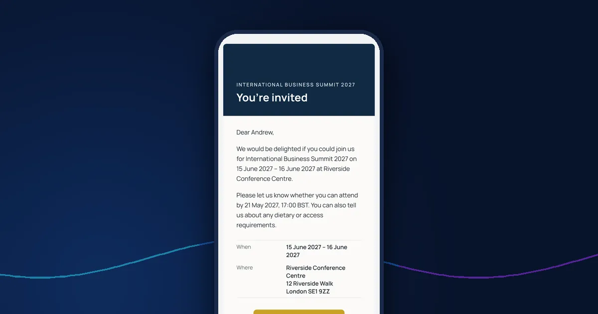 A branded invitation email on a phone